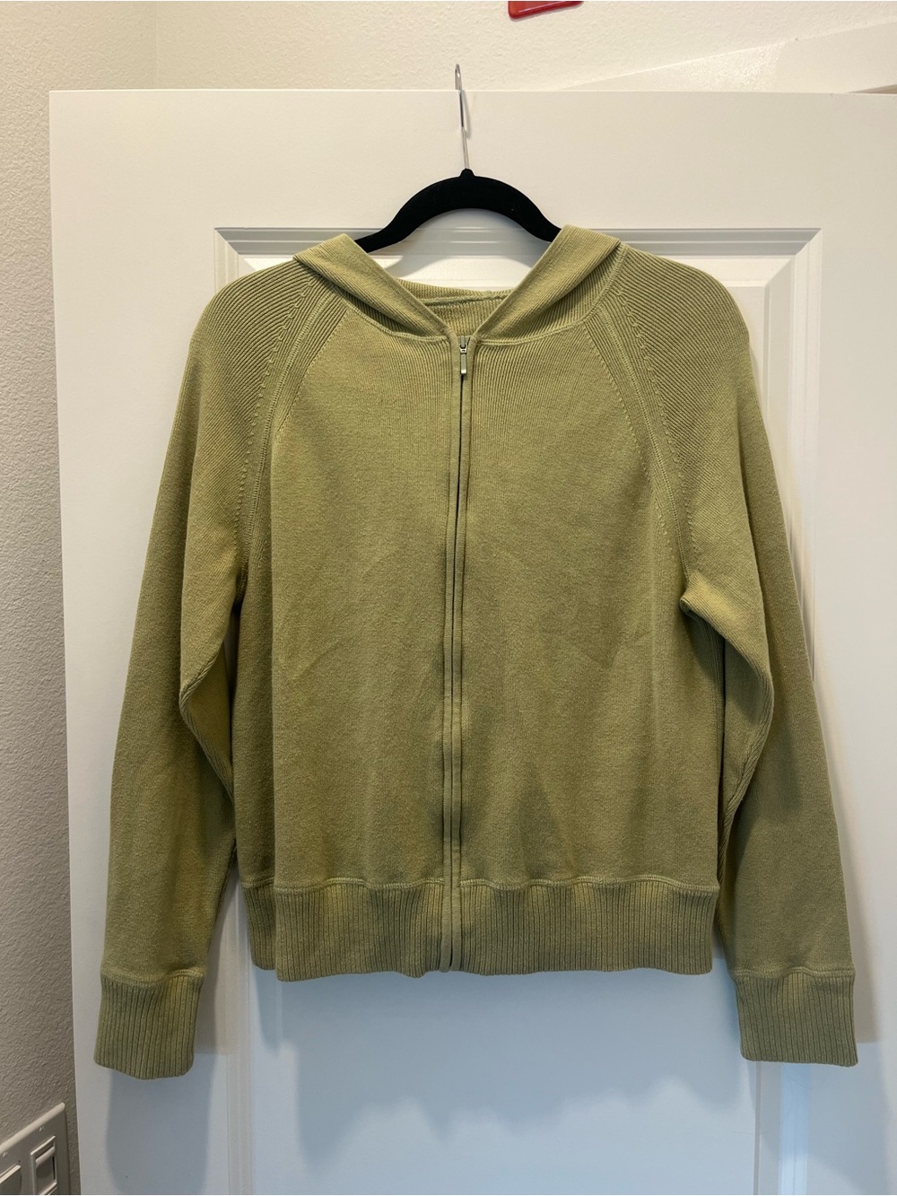 Light Olive Zip-Up Hooded Sweater